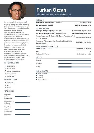 Metalürji Ve Malzeme Mühendisliği Cv Örnekleri cv indir